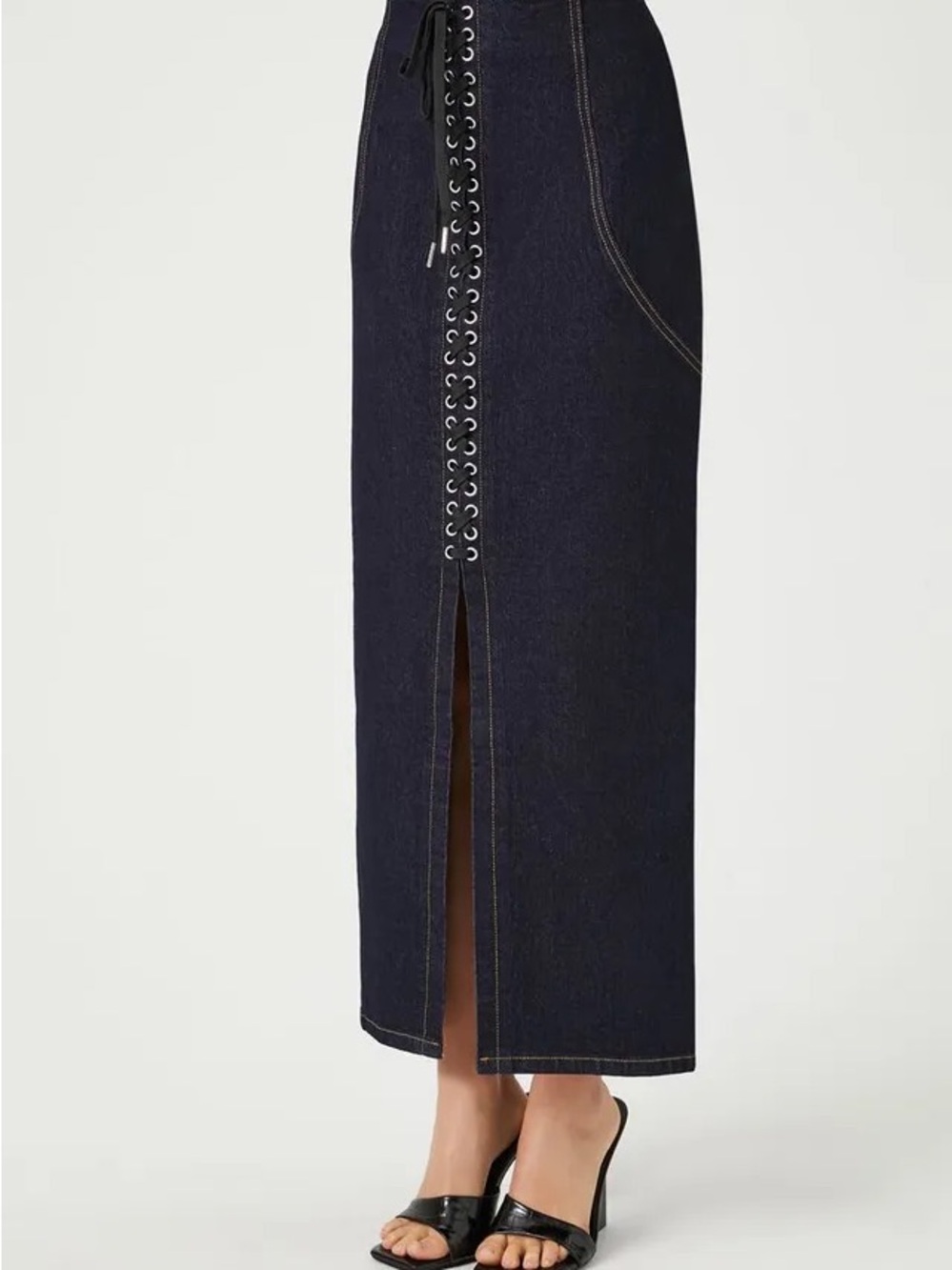 Forever 21 Dark Indigo Denim Lace-Up Maxi Skirt